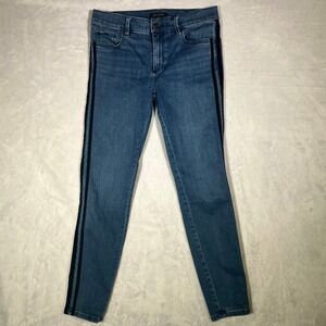 Ann Taylor The Skinny Jeans Womens 6 Blue Denim Black Velvet Side Stripe Stretch